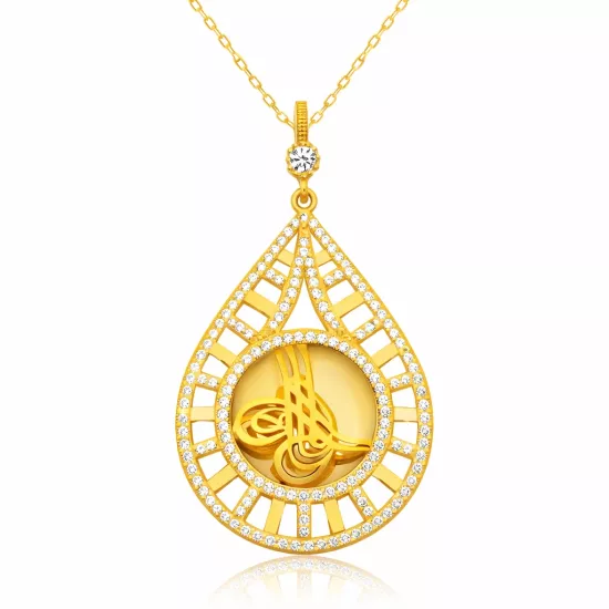 Gold Plated Women’s Necklace with Silver Drop Tughra