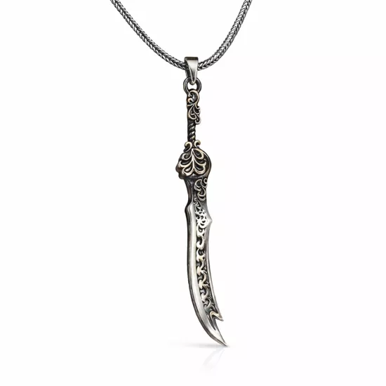 Silver Patterned Zulfiqar Sword Men’s Necklace