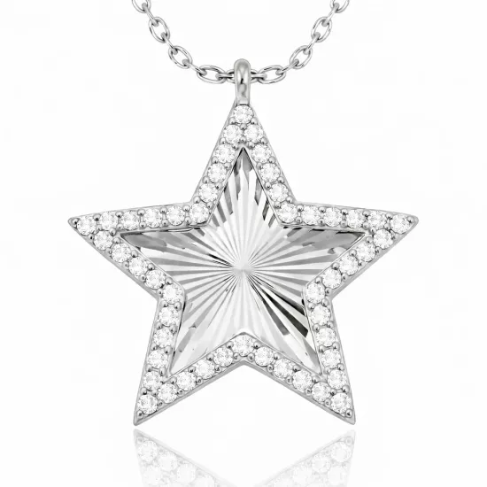 Silver Ruffle Patterned Star Women’s Necklace