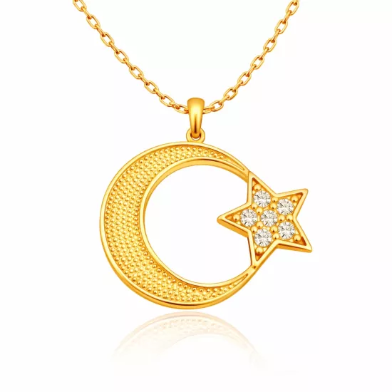Gümüş Gold Ay Yıldız Kadın Kolye