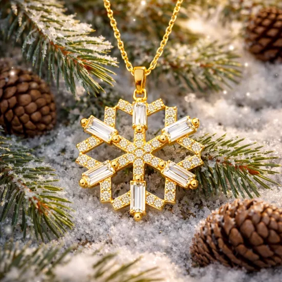 Gümüş Gold Baget Taşlı Kar Tanesi Kolye
