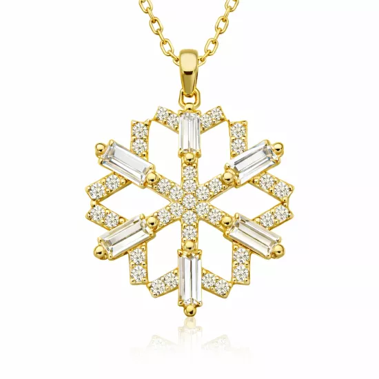 Gümüş Gold Baget Taşlı Kar Tanesi Kolye
