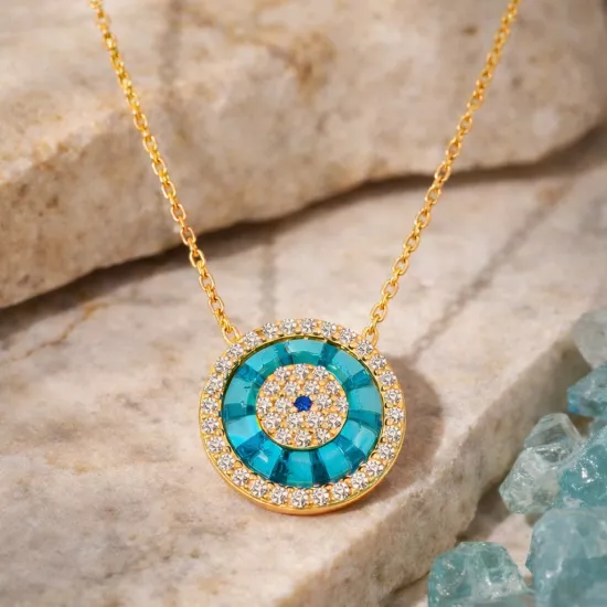 Gümüş Gold Camgöz Nazar Bayan Kolye