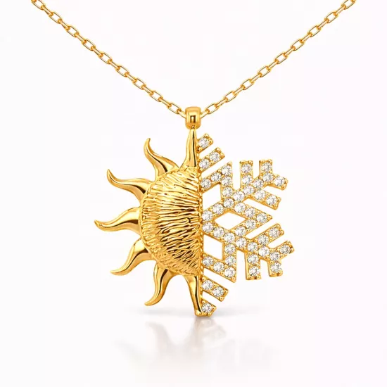 Gümüş Gold Güneş Kartanesi Bayan Kolye