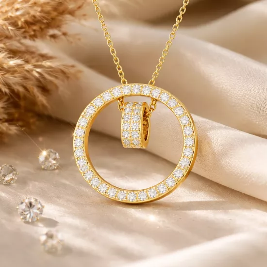 Gümüş Gold İç İçe Geçmiş Halka Kadın Kolye