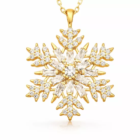 Gümüş Gold Kar Tanesi Kolye