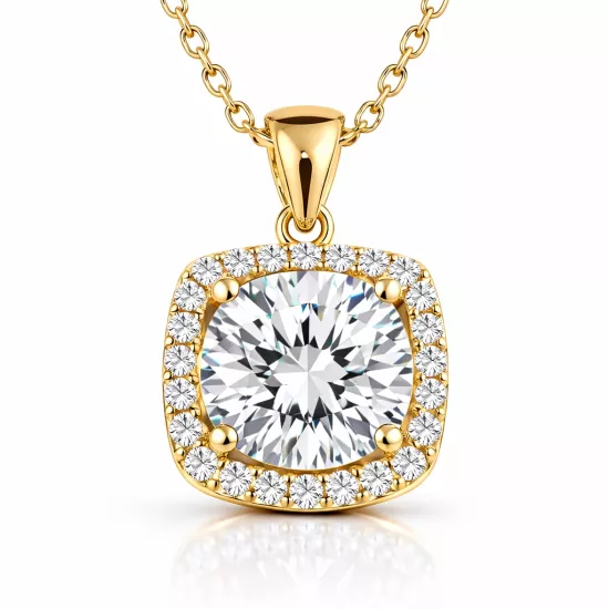 Silver 925 Gold Plated  Cushion Halo Necklace