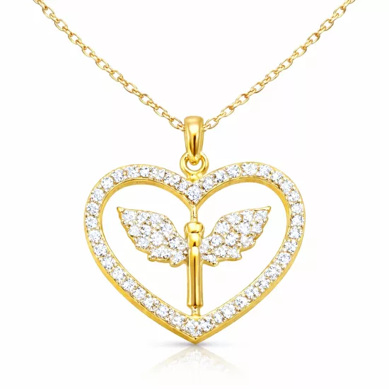 Gümüş Gold Mikail Meleği Figürlü Kalp Kadın Kolye
