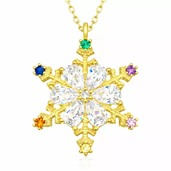 Gümüş Gold Renkli Taşlı Kar Tanesi Kadın Kolye