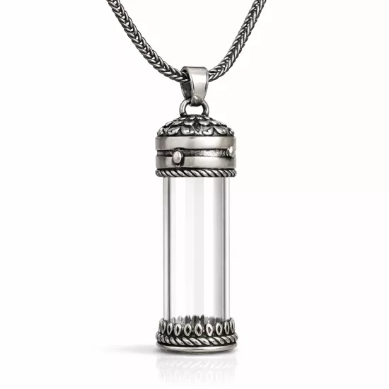 Silver Openable Amulet Container Cevşen Men’s Necklace