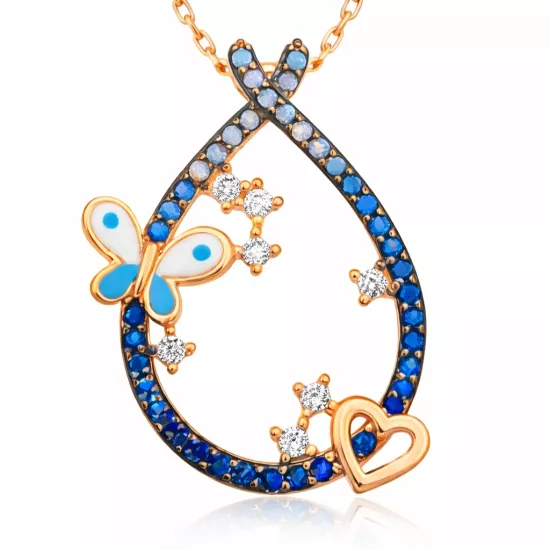 Silver Heart and Butterfly Drop Necklace