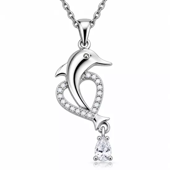 925 Sterling Silver Dolphin Heart Women’s Necklace