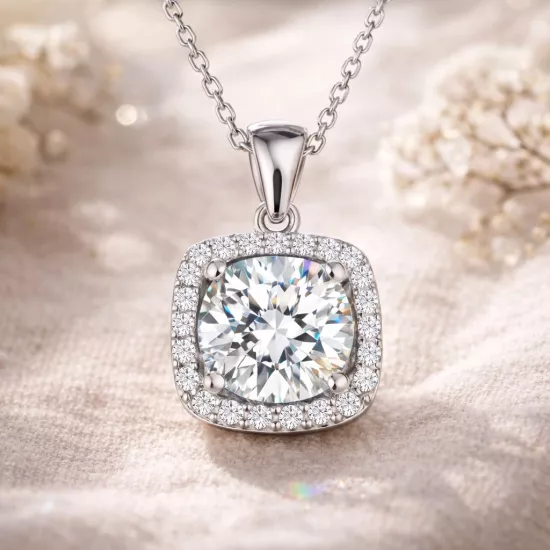 Silver Square Mounted Single Stone Necklace