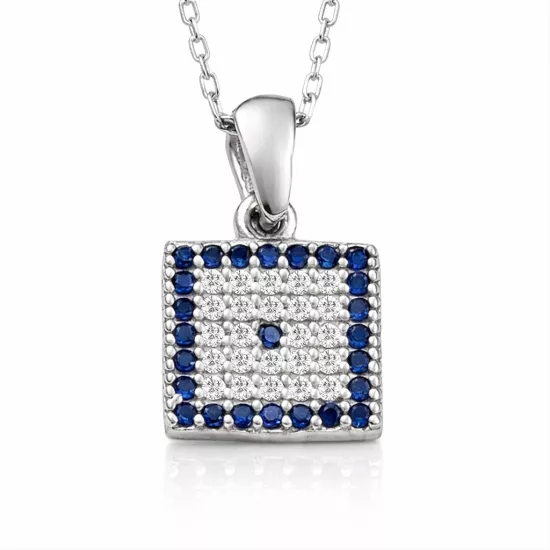 Gümüş Kare Nazar Kadın Kolye