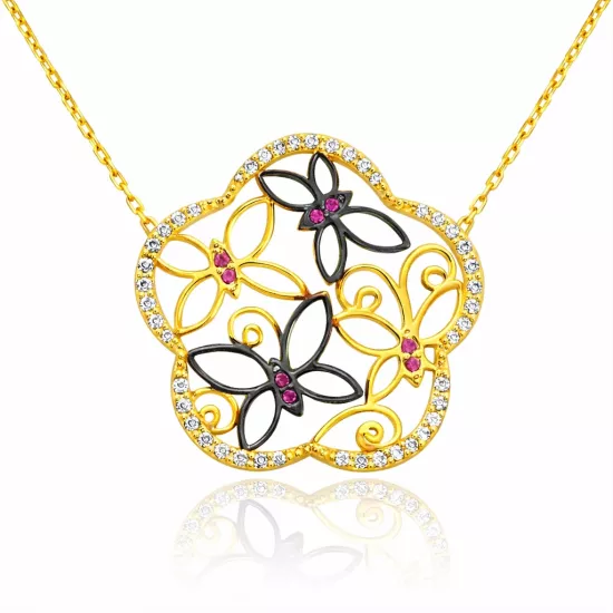 Silver Butterfly Flower Women’s Necklace