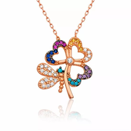 Silver Butterfly Clover Necklace