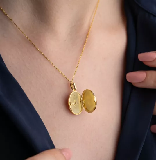 Gold Plated Openable Locket Silver Necklace