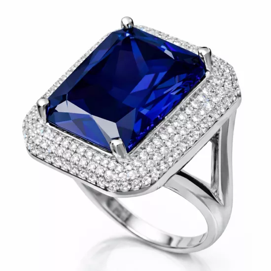 Silver Navy Blue Zircon Stone Women’s Ring