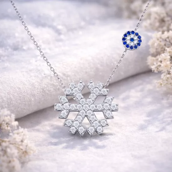 Gümüş Nazarlı Kar Tanesi Kadın Kolye