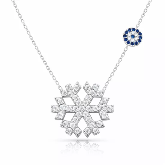 Gümüş Nazarlı Kar Tanesi Kadın Kolye