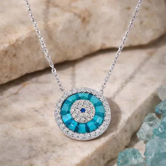 Gümüş Rodyum Camgöz Nazar Bayan Kolye