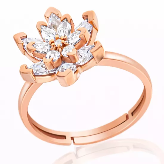 Silver Rose White Stone Lotus Flower Women’s Ring