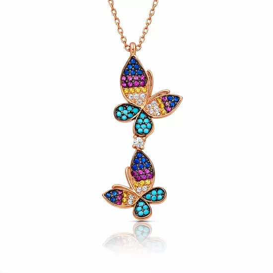 Silver Rose Double Butterfly Women’s Necklace