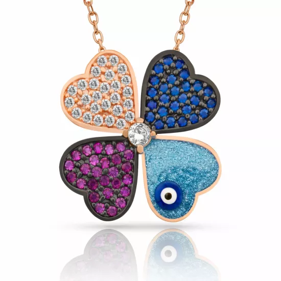 Silver Rose Four Leaf Clover Women’s Necklace