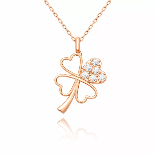 Silver Rose Heart Four Leaf Clover Women’s Necklace