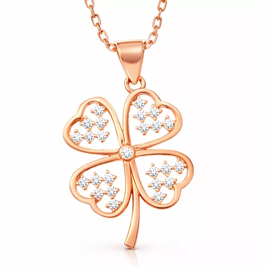 Silver Rose Heart Four Leaf Clover Women’s Necklace