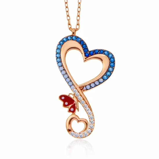 Silver Rose Heart Butterfly Women’s Necklace