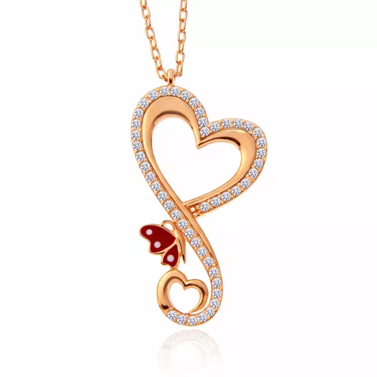 Silver Rose Heart Butterfly Women’s Necklace