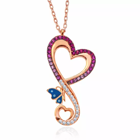 Silver Rose Heart Butterfly Women’s Necklace