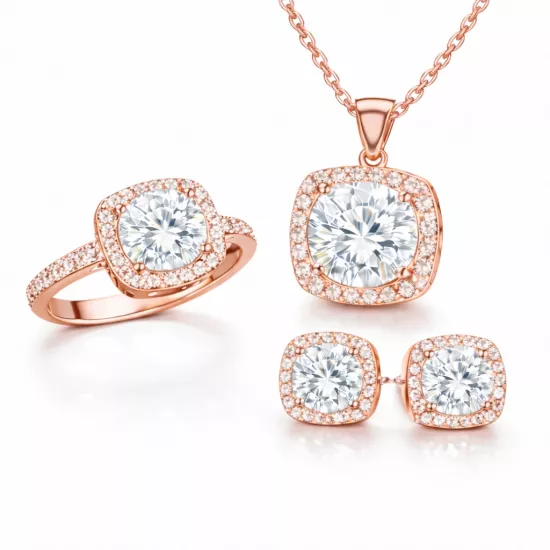 Silver 925 Rose Plated Halo Set