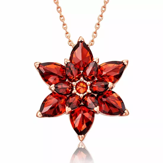 Silver Rose Red Lotus Flower Necklace