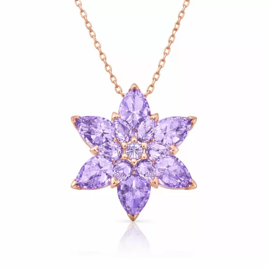 Silver Rose Lilac Lotus Flower Necklace