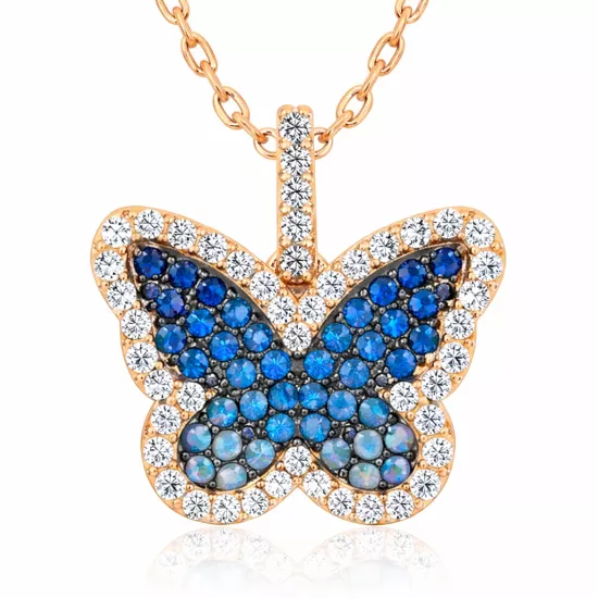 Silver Rose Blue Butterfly Women’s Necklace