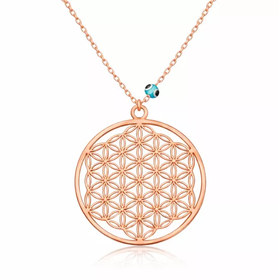 Silver Rose Evil Eye Flower of Life Necklace