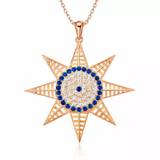 Silver Rose Evil Eye North Star Women’s Necklace