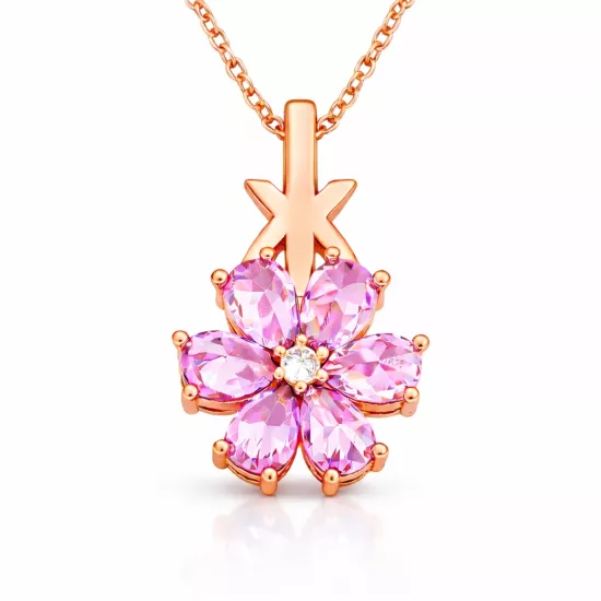 Gümüş Rose Pembe Sevgi Çiçeği Kadın Kolye