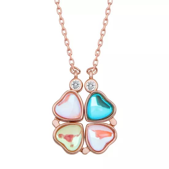 Silver Rose Colored Openable Clover Women’s Necklace