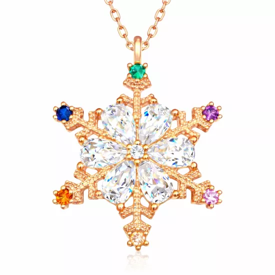 Gümüş Rose Renkli Taşlı Kar Tanesi Kadın Kolye