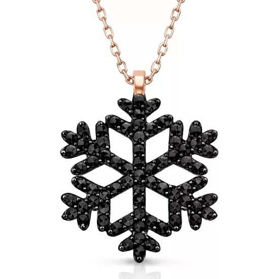 Gümüş Rose Siyah Taşlı Kar Tanesi Kadın Kolye