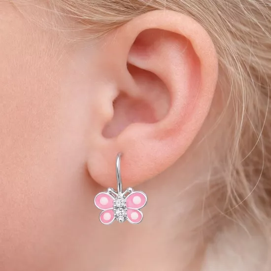 Silver Dangle Pink Butterfly Children’s Earrings