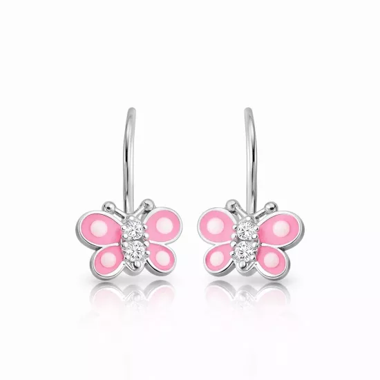 Gümüş Sallantılı Pembe Kelebek Çocuk Küpesi