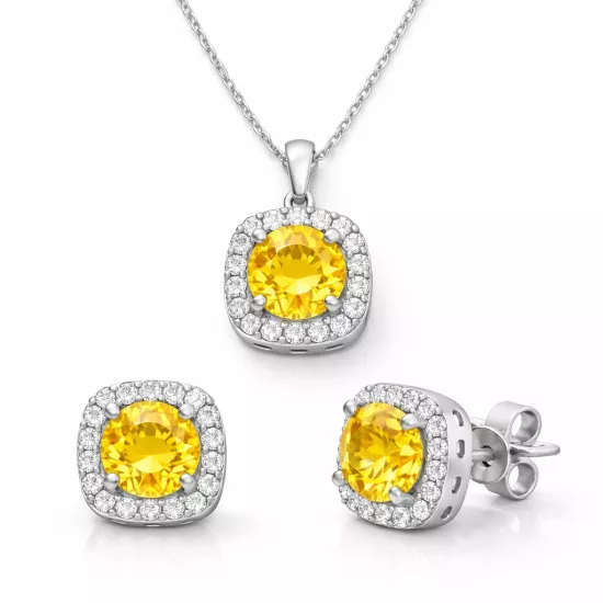 Silver Yellow Baguette Stone Women’s Set