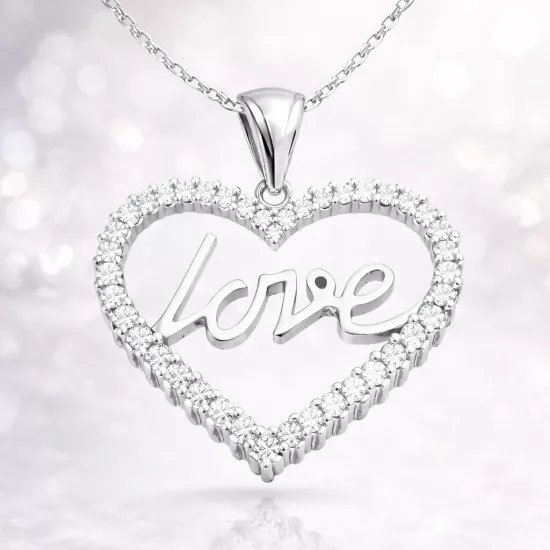 Gümüş Taşlı Love Bayan Kolye