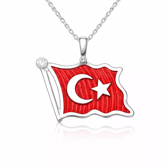 Gümüş Türk Bayrağı Kadın Kolye