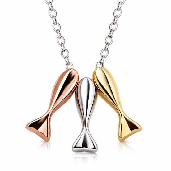 925 Sterling Silver Triple Fish Pendant Necklace