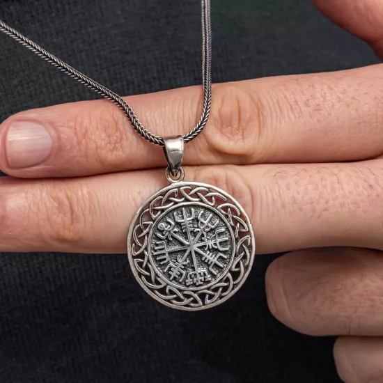 Gümüş Vegvisir Viking Pusulası Erkek Kolye